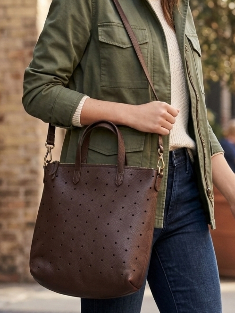 Madewell chocolate brown the Transport Crossbody bag: geo hole punch addition